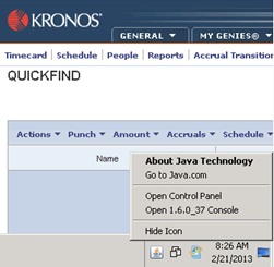 Java version for the WFC client (Kronos WFC Managers)